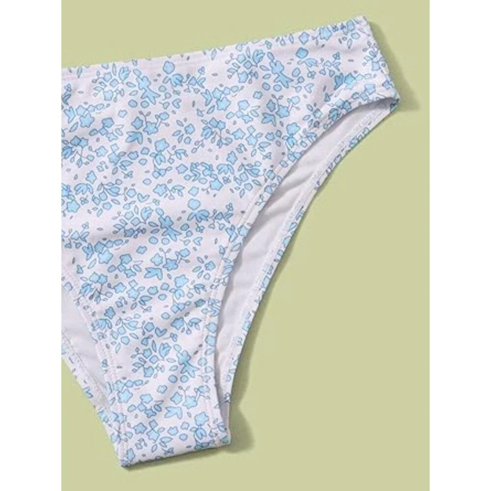Girls' 2 Piece Ditsy Floral Print Knot Front Ruched Triangle Bikini 14YO